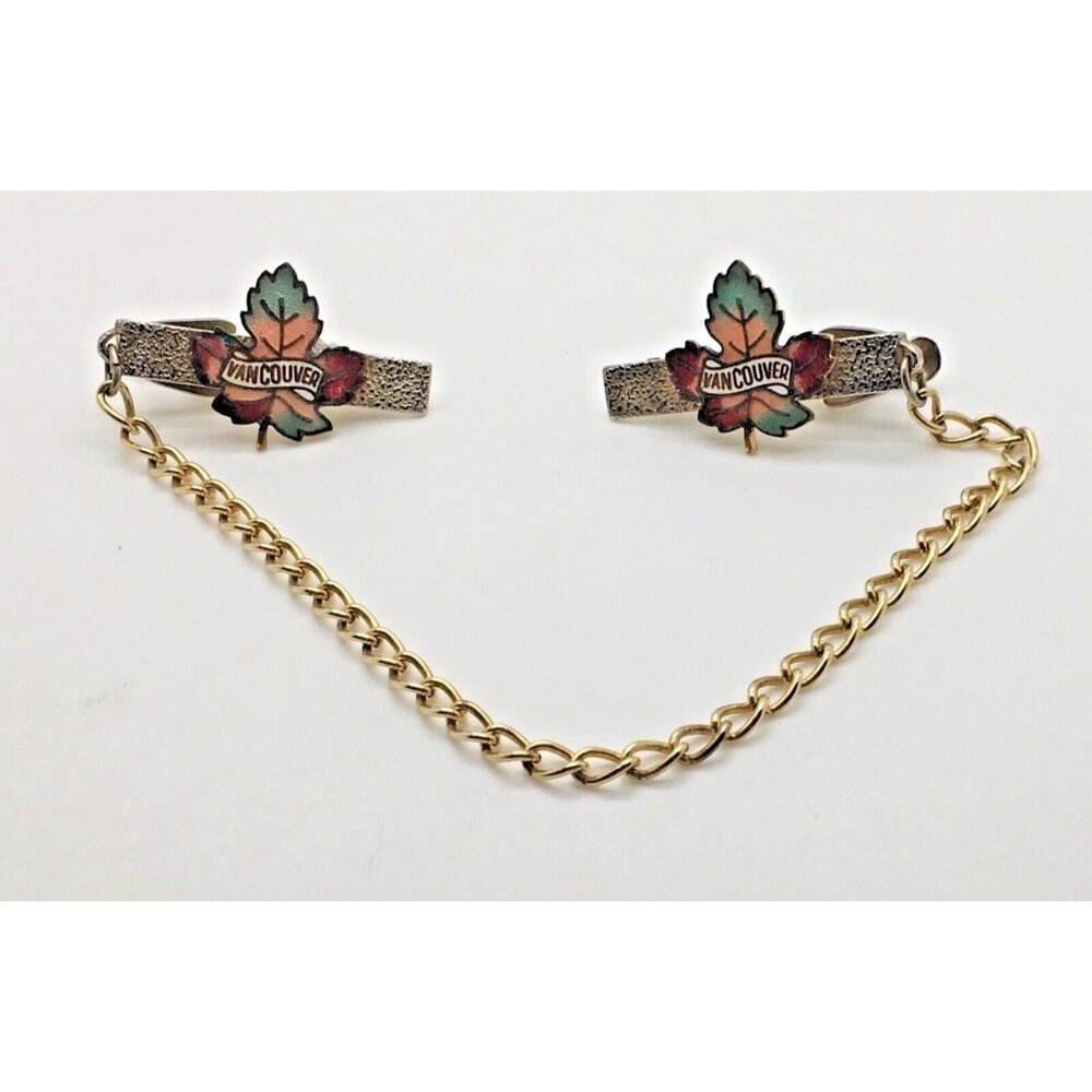 Vancouver BC Canada Sweater Clip  Pin Guard Enamel Maple Leaf Gold Tone